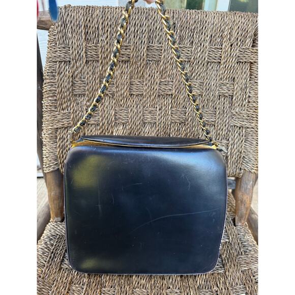 Vintage French-Made Midnight Leather Box Bag - Picture 1 of 7